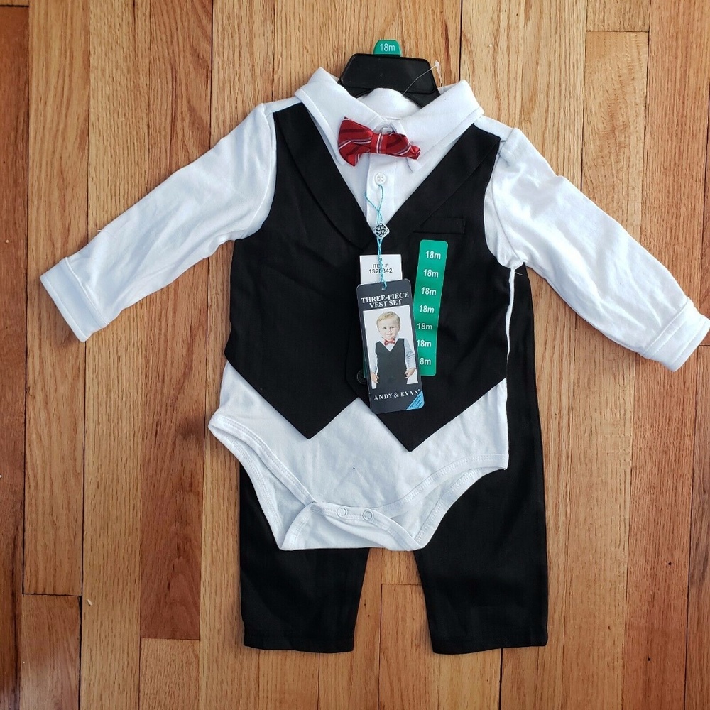 Andy & Evan Infant Boy's Bow Tie Black Suit Set